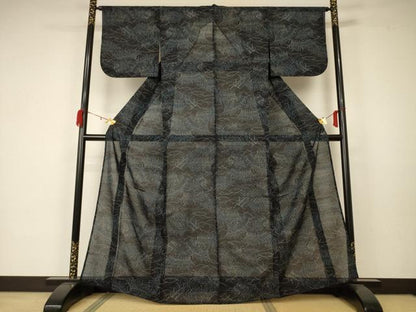 平和屋着物＊夏物 紗紬 枝葉文 正絹 逸品 AABA2798jd