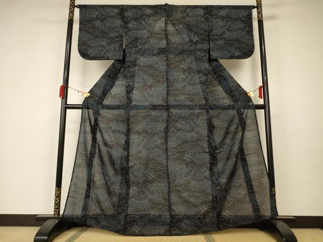 平和屋着物＊夏物 紗紬 枝葉文 正絹 逸品 AABA2798jd