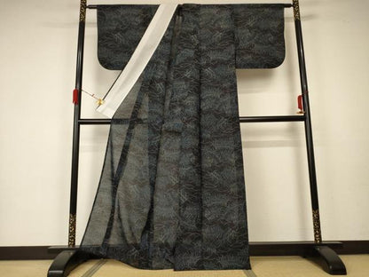 平和屋着物＊夏物 紗紬 枝葉文 正絹 逸品 AABA2798jd
