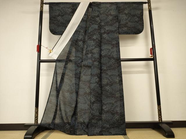平和屋着物＊夏物 紗紬 枝葉文 正絹 逸品 AABA2798jd