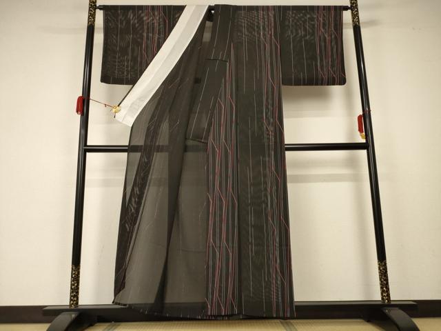 平和屋着物＊夏物 小紋 絽 変わり縞 正絹 逸品 AABA2799jd