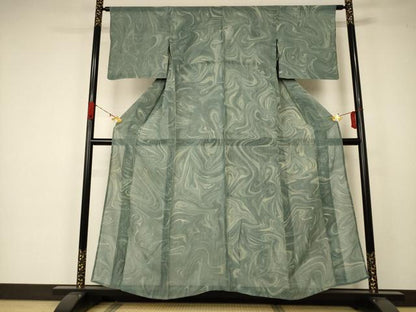 平和屋着物＊夏物 絹芭蕉 墨流し文様 正絹 逸品 AABA2807jd