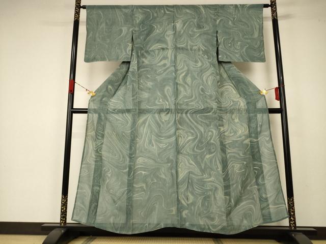 平和屋着物＊夏物 絹芭蕉 墨流し文様 正絹 逸品 AABA2807jd