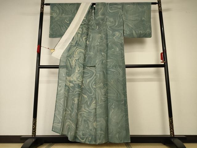平和屋着物＊夏物 絹芭蕉 墨流し文様 正絹 逸品 AABA2807jd