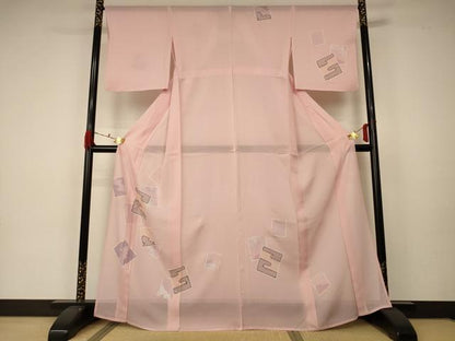 平和屋着物＊夏物 訪問着 絽 色紙吉祥文 銀彩 正絹 逸品 AABA2809jd