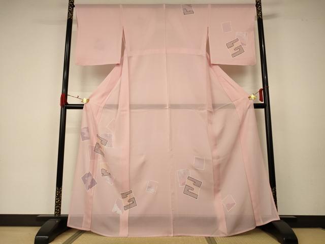 平和屋着物＊夏物 訪問着 絽 色紙吉祥文 銀彩 正絹 逸品 AABA2809jd