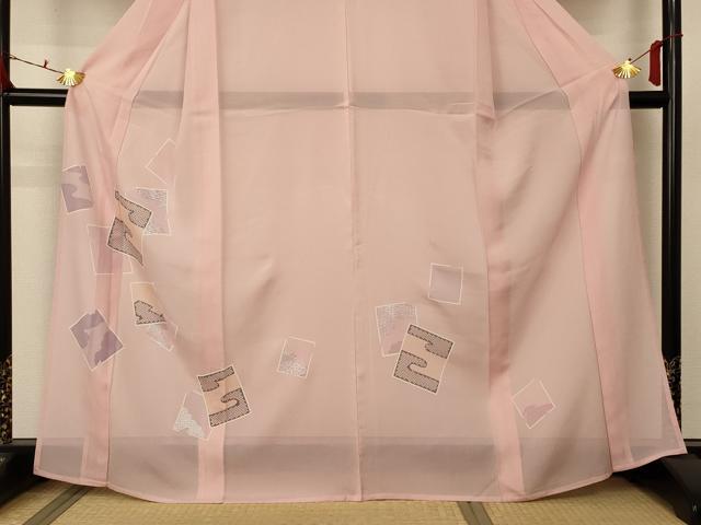 平和屋着物＊夏物 訪問着 絽 色紙吉祥文 銀彩 正絹 逸品 AABA2809jd