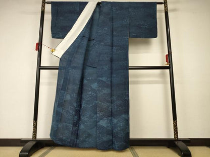 平和屋着物＊夏物 阿波藍染 阿波友禅 徳島県無形文化財保持者 香川卓美 訪問着 紬地 紗 吉祥草花文 正絹 逸品 AABA2814jd