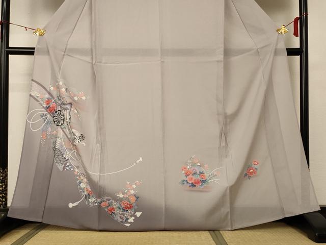 平和屋着物＊夏物 訪問着 変わり絽 御所車草花文 暈し染め 正絹 逸品 未使用 AABA2819jd