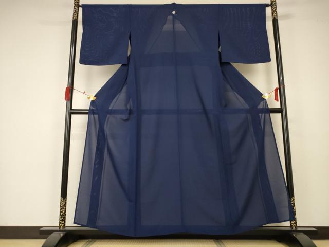 平和屋着物＊夏物 色無地 絽 濃藍色 正絹 逸品 AABA2829jd