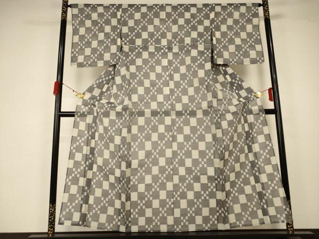 平和屋着物＊夏物 紗紬 市松文 正絹 逸品 AABA2834jd