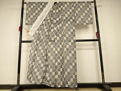 平和屋着物＊夏物 紗紬 市松文 正絹 逸品 AABA2834jd