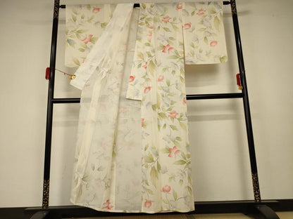 平和屋着物＊夏物 小紋 絽 草花文 正絹 逸品 AABA2835jd