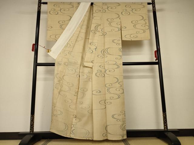 平和屋着物＊夏物 生紬 観世水 正絹 逸品 AABA2838jd