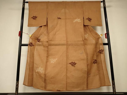平和屋着物＊夏物　小千谷ちぢみ　枝葉文　麻　逸品　未使用　AABA2844jd