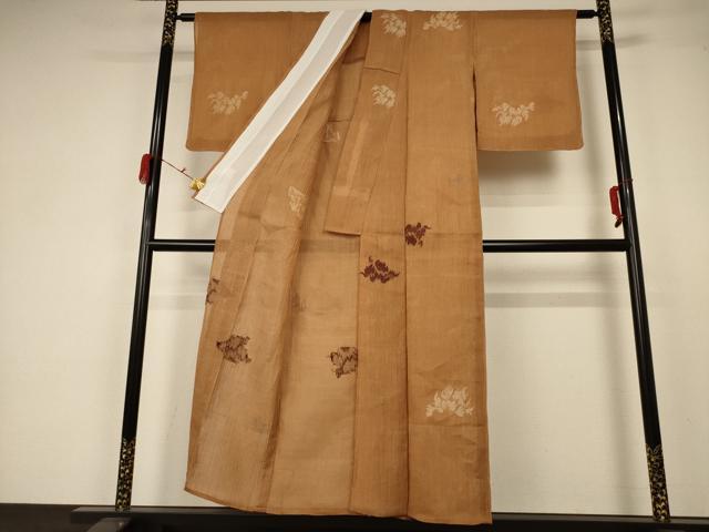 平和屋着物＊夏物　小千谷ちぢみ　枝葉文　麻　逸品　未使用　AABA2844jd