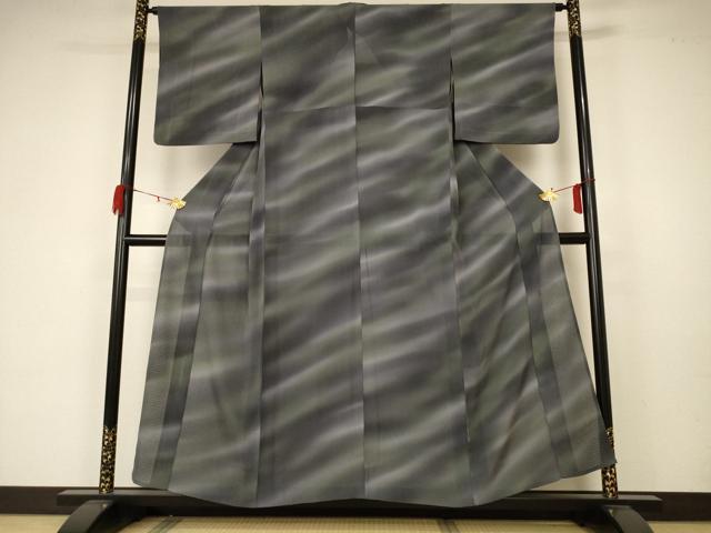 平和屋着物＊夏物 小紋 絽 斜縞 暈し染め 正絹 逸品 AABA2850jd