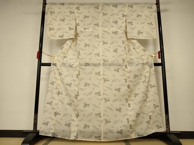 平和屋着物＊夏物　紗紬　七宝文　鶴　正絹　逸品　AABA2852jd