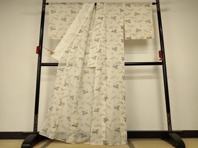 平和屋着物＊夏物　紗紬　七宝文　鶴　正絹　逸品　AABA2852jd