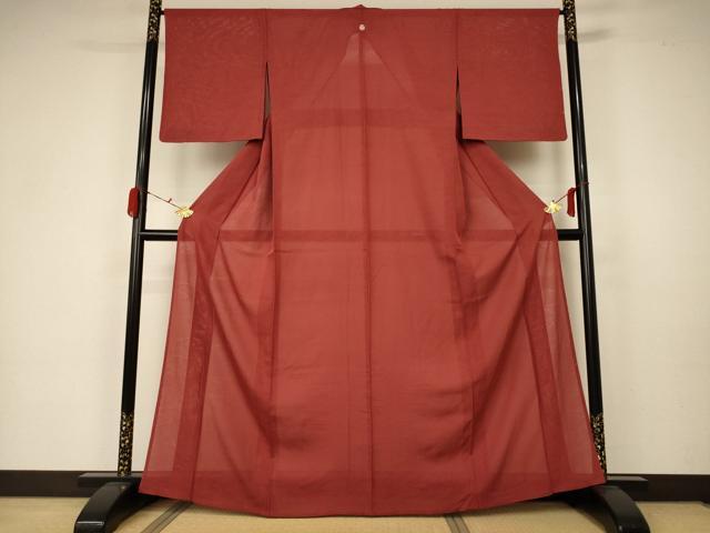 平和屋着物＊夏物 色無地 絽 流水紋紗 紅鳶色 正絹 逸品 AABA2856jd