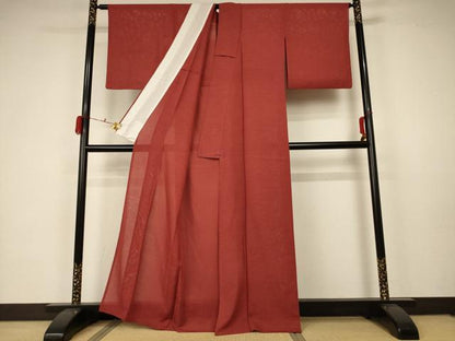 平和屋着物＊夏物 色無地 絽 流水紋紗 紅鳶色 正絹 逸品 AABA2856jd