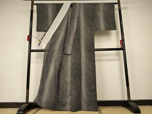 平和屋着物＊夏物 小紋 絽 枝葉文 洗える着物 AABA2857jd