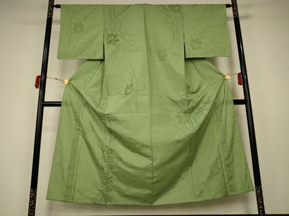 平和屋着物＊夏物 色無地 草花紋紗 苗色 正絹 逸品 未使用 AABA2869jd