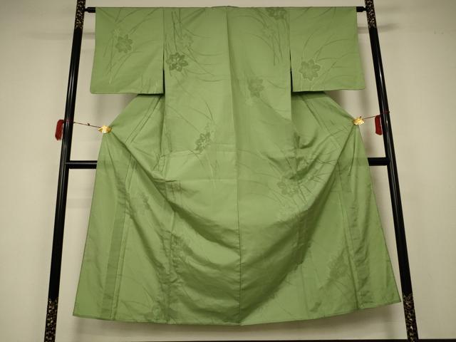 平和屋着物＊夏物 色無地 草花紋紗 苗色 正絹 逸品 未使用 AABA2869jd