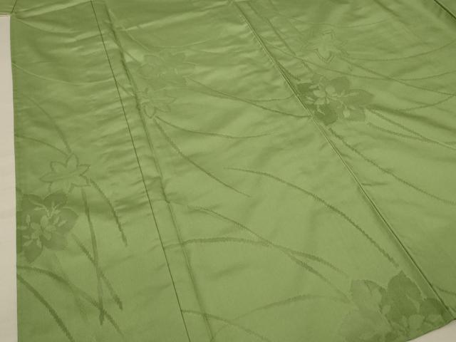 平和屋着物＊夏物 色無地 草花紋紗 苗色 正絹 逸品 未使用 AABA2869jd