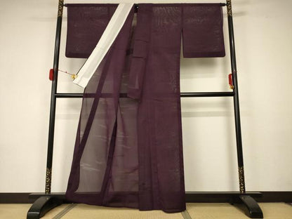 平和屋着物＊夏物 色無地 紗 似せ紫色 正絹 逸品 AABA2873jd