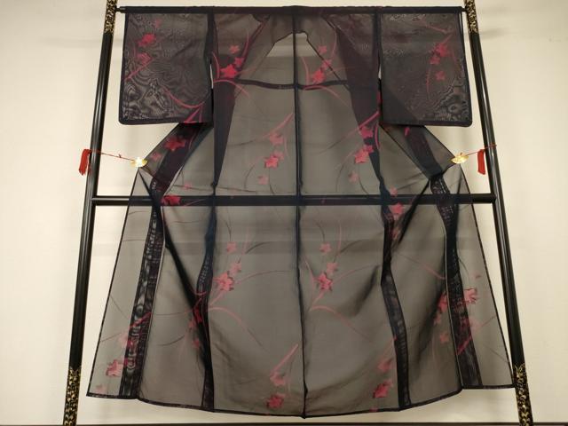 平和屋着物＊夏物 小紋 紗 草花文 正絹 逸品 未使用 AABA2874jd