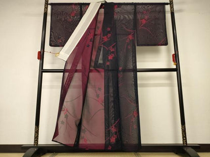 平和屋着物＊夏物 小紋 紗 草花文 正絹 逸品 未使用 AABA2874jd