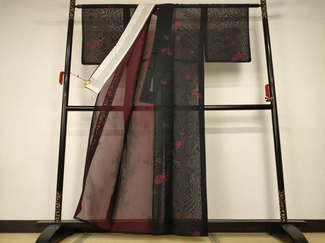 平和屋着物＊夏物 小紋 紗 蔦の葉文 正絹 逸品 未使用 AABA2889jd