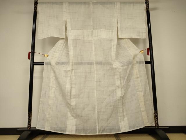 平和屋着物＊夏物　小千谷ちぢみ　格子　麻　逸品　AABA2891jd