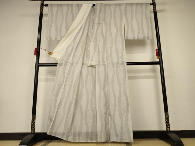 平和屋着物＊夏物 小紋 紗 よろけ縞 洗える着物 AABA2898jd