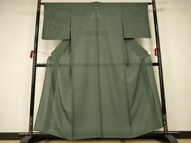 平和屋着物＊夏物 色無地 縦絽 麹塵色 正絹 逸品 AABA2902jd