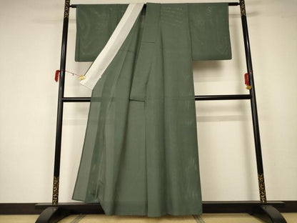 平和屋着物＊夏物 色無地 縦絽 麹塵色 正絹 逸品 AABA2902jd