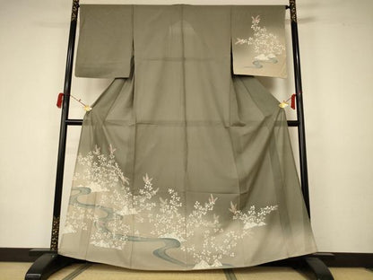 平和屋着物＊夏物 訪問着 絽 流水草花文 正絹 逸品 AABA2905jd