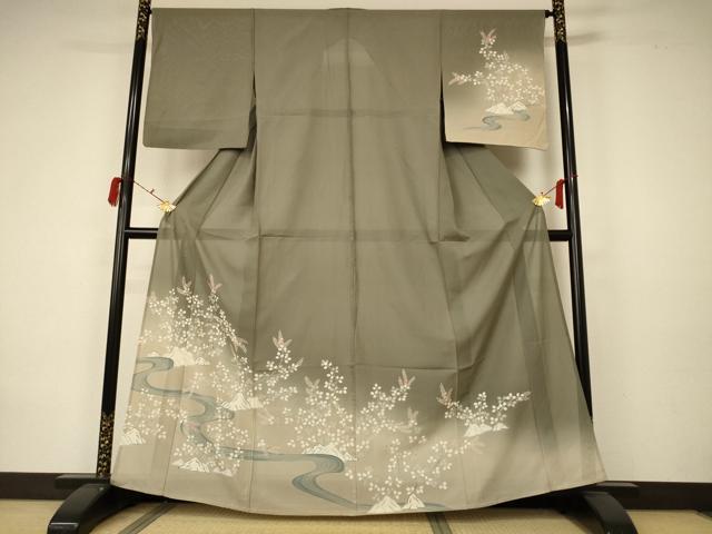平和屋着物＊夏物 訪問着 絽 流水草花文 正絹 逸品 AABA2905jd