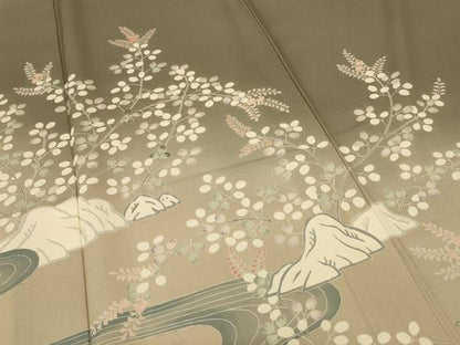 平和屋着物＊夏物 訪問着 絽 流水草花文 正絹 逸品 AABA2905jd