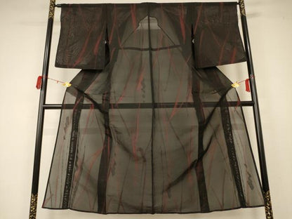 平和屋着物＊夏物 小紋 紗 流線文 正絹 逸品 AABA2907jd