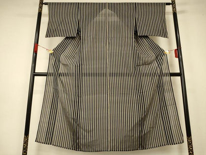 平和屋着物＊夏物 小紋 紗 縞 正絹 逸品 AABA2913jd