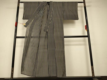 平和屋着物＊夏物 小紋 紗 縞 正絹 逸品 AABA2913jd