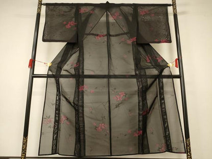 平和屋着物＊夏物 小紋 紗 草花文 正絹 逸品 AABA2915jd