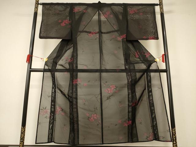 平和屋着物＊夏物 小紋 紗 草花文 正絹 逸品 AABA2915jd