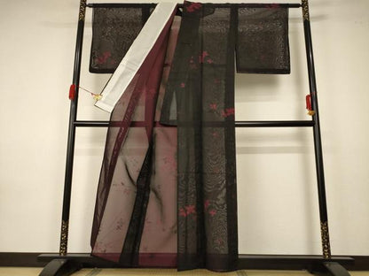 平和屋着物＊夏物 小紋 紗 草花文 正絹 逸品 AABA2915jd
