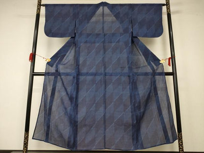 平和屋着物＊夏物　小千谷ちぢみ　菱文　証紙付き　麻　逸品　AABA2920jd