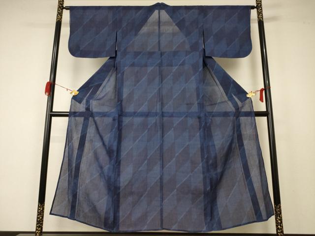 平和屋着物＊夏物　小千谷ちぢみ　菱文　証紙付き　麻　逸品　AABA2920jd