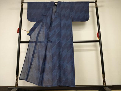 平和屋着物＊夏物　小千谷ちぢみ　菱文　証紙付き　麻　逸品　AABA2920jd