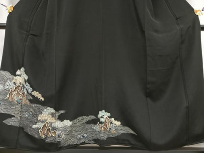 平和屋着物■豪華黒留袖　立波松文　正絹　逸品　AABA3218oa